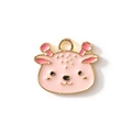 Pendentif tête de cerf en émail rose et alliage pour création de bijoux DIY - Rose Plaqué Or