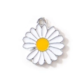 Daisy flower charm pendant with white petals and yellow center for DIY jewelry making - White Silver Plated