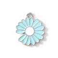 Light blue enamel daisy flower pendant with silver metal edges and top hanging loop - Blue (Silver Plated)