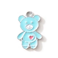 Light blue bear charm with pink heart for DIY jewelry making and keychains - Heart Bear Style / Blue (Silver Plated)