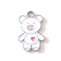 DIY white bear charm with pink heart detail and silver metal edge for jewelry making - Heart Bear Style / White Silver Plated