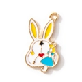 Enamel rabbit and Alice pendant in white and blue for DIY jewelry making - Dark Blue Gold Plated