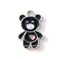 Black enamel cartoon bear charm with pink heart and silver metal trim for DIY jewelry - Heart Bear Style / Black Silver Plated