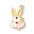 Enamel rabbit pendant with girl design in white and pink finish for jewelry making - Pink Gold Plated