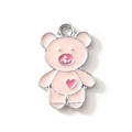 Pink bear alloy charm with red heart and silver border for DIY jewelry making - Heart Bear Style / Pink Silver Plated
