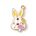 Enamel rabbit charm with Alice figure and purple dress for DIY jewelry making - Purple Gold Plated