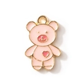 Colgante de oso rosa esmaltado con corazón rojo para collares y pulseras DIY - Estilo de Oso con Corazón / Blanco Chapado en Oro