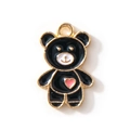 Colgante de oso negro con corazón rosa y borde dorado para joyería artesanal - Estilo de Oso con Corazón / Negro Chapado en Oro