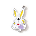 Alice im Wunderland Weißer Hase Anhänger mit lila Mädchen-Silhouette für DIY Schmuck - Lila Silber Plattiert