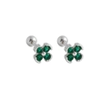 Macro view of S925 silver four-leaf flower earrings with deep green gemstones - 925 Silver / Platinum (Green Zirconia)