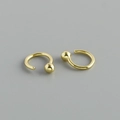Detailed view of 925 sterling silver C-shaped gold hoop earrings with polished ball ends - Round Bead Style (Style 2) / Gold
