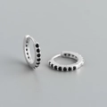 S925 sterling silver hoop earrings with black zircon stones in a pave setting - Black Zirconia (Silver)