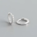 Polished S925 silver hoop earrings featuring a single row of clear cubic zirconia - Clear White (Silver)