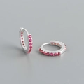 Paire de créoles en argent sterling S925 serties de zircons ronds rose rouge - Rouge Rubis (Argent)