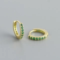 Boucles d'oreilles huggies en argent S925 doré avec zircons verts ronds - Vert Émeraude (Or)