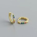 Boucles d'oreilles créoles en argent s925 doré serties de zircons colorés de 8,8 mm - Couleurs Mixtes (Or)