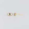 Detail van S925 zilveren oog-oorknopje met groene edelsteen en wit emaille afwerking - 925 zilver / Witte Emaille Groene Strass (Goud)