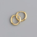 Close-up of S925 hallmark on polished gold-plated sterling silver hoop earrings - 14mm / Gold