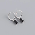Détail des boucles d'oreilles en argent S925 avec pendentif en zircon noir rectangulaire - Or Blanc, Pierre Noire