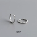 Macro shot of 10mm S925 sterling silver beaded hoop earrings with hallmark and clasp detail - Inner Diameter 10mm / White Gold