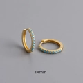 Close-up of 14mm gold-plated S925 silver hoop earrings with blue zircon stones - 925 Silver / 14mm / Gold
