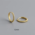 Detail of 12mm S925 sterling silver gold hoop earrings with textured bead pattern - Inner Diameter 12mm / Gold