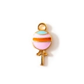Lollipop charm with colorful enamel and gold plating for DIY jewelry making - Pink