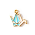 Blue and white paper crane pendant in alloy enamel with gold plating for DIY jewelry - Blue Gold Plated