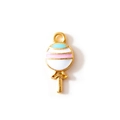 Lollipop charm with pastel blue and pink stripes for DIY jewelry making - White
