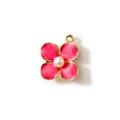 Rosa Emaille-Blumenanhänger mit Goldrand und Perle für DIY-Schmuckherstellung - Rosa