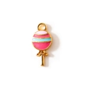 Pink and blue enamel lollipop charm with golden metal edges for DIY jewelry making - Pink
