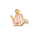 Pink and white enamel origami crane pendant with gold plating for DIY jewelry making - Pink Gold Plated