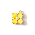 Goldener Blumenanhänger mit gelben Blütenblättern und weißer Perle für Schmuck DIY - Gelb