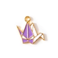 DIY origami crane enamel pendant charm in purple and white with golden plating - Purple Gold Plated