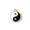 Round Tai Chi Yin Yang pendant with gold plating and black white enamel finish - Black Gold Plated