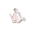 Pink and white origami crane alloy charm with gold plating for DIY jewelry - Pink Silver Plated