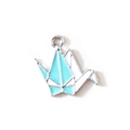 Charm grue en origami émaillé bleu et blanc avec placage argenté et anneau supérieur - Bleu (Plaqué Argent)