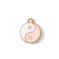Pink and white Tai Chi Yin Yang alloy charm with gold plating for DIY jewelry - Pink Gold Plated