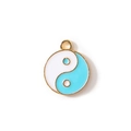 Tai Chi Yin Yang charm in gold metal with sky blue and white enamel inlay - Blue Gold Plated