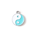 White and sky blue enamel Tai Chi Yin Yang charm with alloy base and hanging loop - Blue (Silver Plated)
