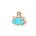 Pendentif dinosaure bleu ciel avec placage doré et nageoires roses pour bijoux DIY - Bleu
