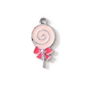 Lollipop charm with pink swirl and red bow tie made of alloy for DIY bracelets - Pink Silver Plated