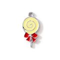 Lollipop alloy charm with yellow swirl pattern and red bow for DIY jewelry making - Yellow Silver Plated
