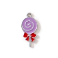 Sweet purple lollipop alloy pendant with red bow and enamel finish for DIY jewelry - Purple Silver Plated