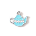 Blue enamel teapot alloy charm with pink diamond pattern for DIY kids jewelry - Blue (Silver Plated)
