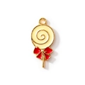 Lollipop alloy charm with beige drip oil design and red bow for DIY jewelry making - Yellow Gold Plated