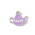 DIY charm pendant featuring a teapot design with purple and pink enamel grid patterns - Purple Silver Plated
