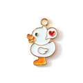 Cartoon witte eend hanger van legering met rood hart en gouden rand voor DIY sieraden - Blauw Verguld