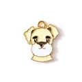 Pendentif Schnauzer en émail beige et blanc avec boucle de suspension plaquée or - Jaune Plaqué Or