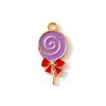 Purple enamel lollipop charm with red bow knot and gold plating for DIY jewelry - Purple Gold Plated